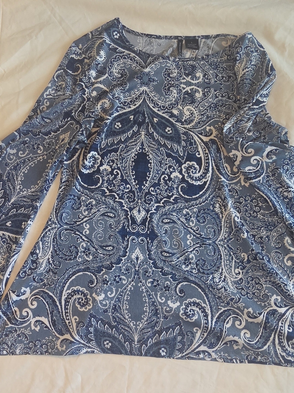 New Directions Blue and White Paisley Blouse